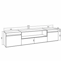 Meuble TV 200x35x45cm feu led sans chaleur couleur chêne et noir