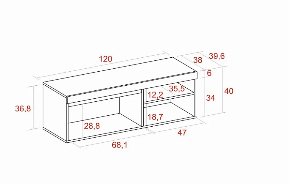 Meuble TV 120x40x41cm modèle Naturale couleur chêne et noir