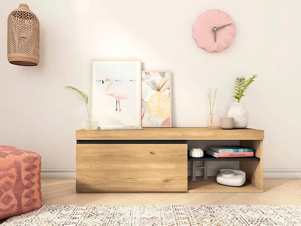 Meuble TV 120x40x41cm modèle Naturale couleur chêne et noir
