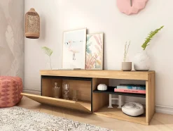 Meuble TV 120x40x41cm modèle Naturale couleur chêne et noir