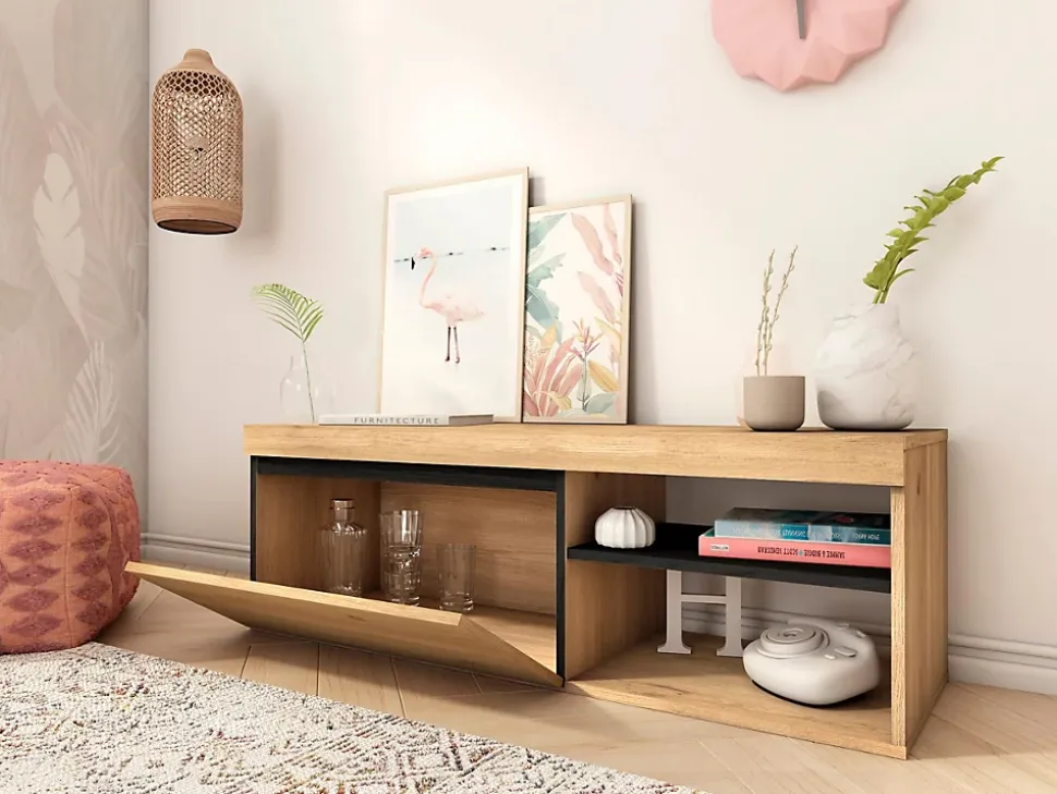 Meuble TV 120x40x41cm modèle Naturale couleur chêne et noir
