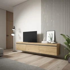 Meuble TV 240x35x45cm suspendu couleur chêne