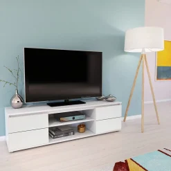 Meuble TV/Vidéo COMO 140cm 2 portes + 1 niche / Blanc