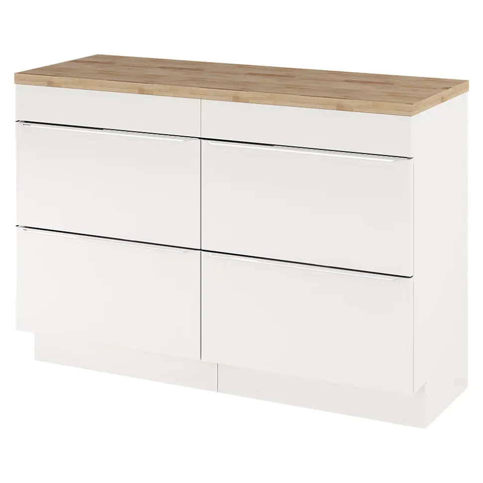 Meuble vasque à poser blanc brillant l.120 cm Imandra + plan de toilette chêne massif Hartland, GoodHome