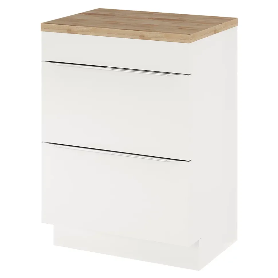 Meuble vasque à poser blanc brillant l.60 cm Imandra + plan de toilette chêne massif Hartland, GoodHome