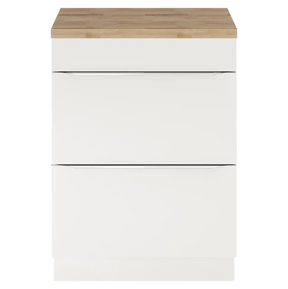 Meuble vasque à poser blanc brillant l.60 cm Imandra + plan de toilette chêne massif Hartland, GoodHome