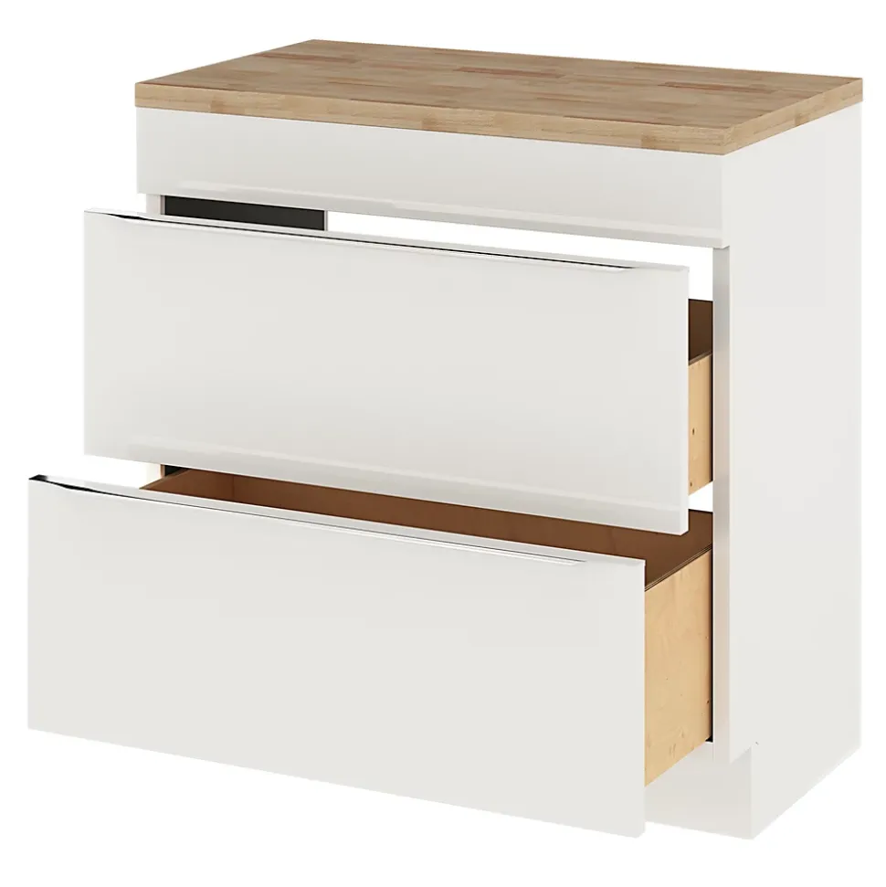 Meuble vasque à poser blanc brillant l.80 cm Imandra + plan de toilette chêne massif Hartland, GoodHome