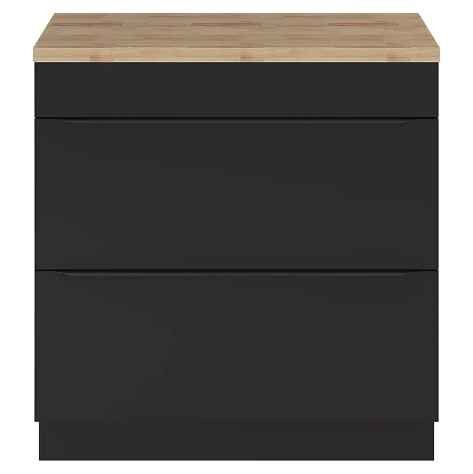Meuble vasque à poser noir mat l.80 cm Imandra + plan de toilette chêne massif Hartland, GoodHome