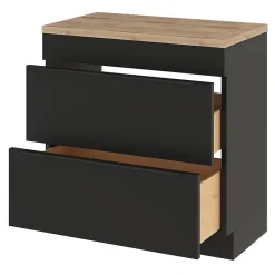 Meuble vasque à poser noir mat l.80 cm Imandra + plan de toilette chêne massif Hartland, GoodHome
