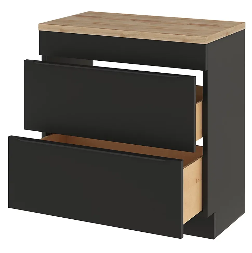 Meuble vasque à poser noir mat l.80 cm Imandra + plan de toilette chêne massif Hartland, GoodHome
