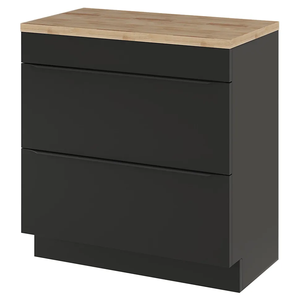 Meuble vasque à poser noir mat l.80 cm Imandra + plan de toilette chêne massif Hartland, GoodHome