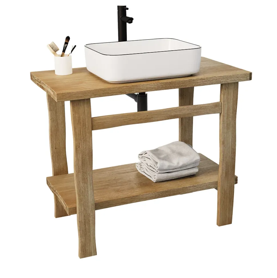 Meuble vasque en chêne massif vieilli l.95 x H.78 x P.50 cm, Homesight Taby