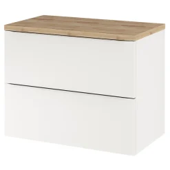 Meuble vasque suspendu blanc brillant l.80 cm Imandra + plan de toilette effet chêne, GoodHome