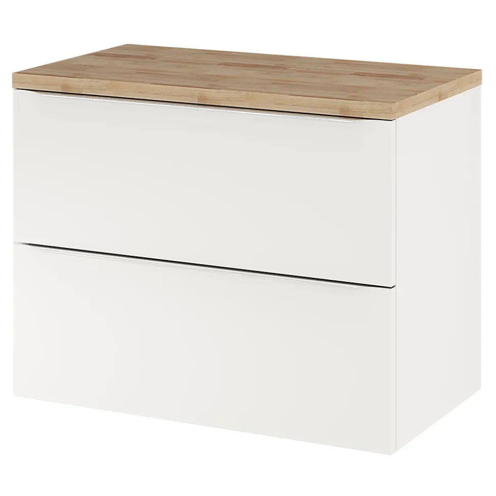 Meuble vasque suspendu blanc brillant l.80 cm Imandra + plan de toilette effet chêne, GoodHome