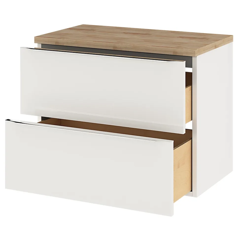 Meuble vasque suspendu blanc brillant l.80 cm Imandra + plan de toilette effet chêne, GoodHome