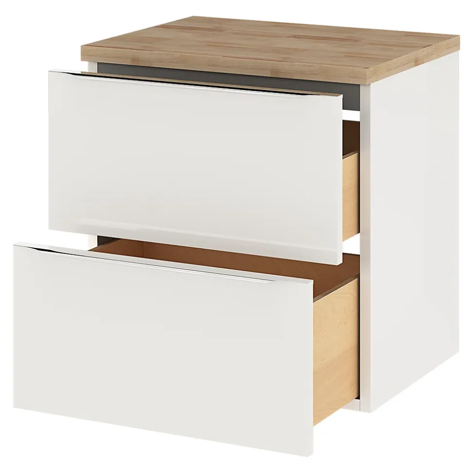 Meuble vasque suspendu blanc brillant l.60 cm Imandra + plan de toilette chêne massif Hartland, GoodHome