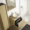 Meuble vasque suspendu effet chêne l.60 cm + plan de toilette effet chêne, Pura+