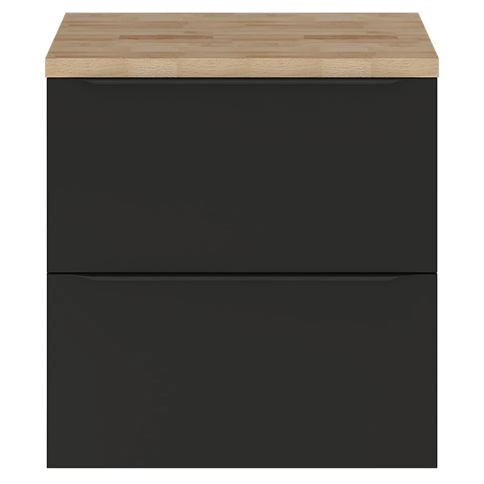 Meuble vasque suspendu noir mat l.60 cm Imandra + plan de toilette effet chêne, GoodHome