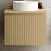 Meuble vasque suspendu plaqué chêne miel strié l.60 cm + plan de toilette plaqué chêne miel, Pura+