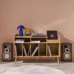 Meuble vinyle vintage décor bois. Dune. L 130 x P 50 x H 80 cm