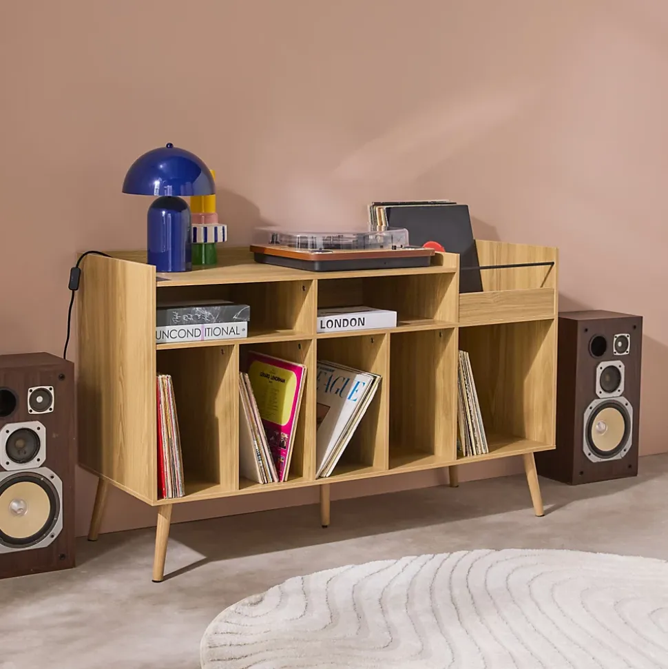 Meuble vinyle vintage décor bois. Dune. L 130 x P 50 x H 80 cm