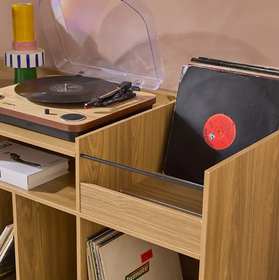 Meuble vinyle vintage décor bois. Dune. L 130 x P 50 x H 80 cm
