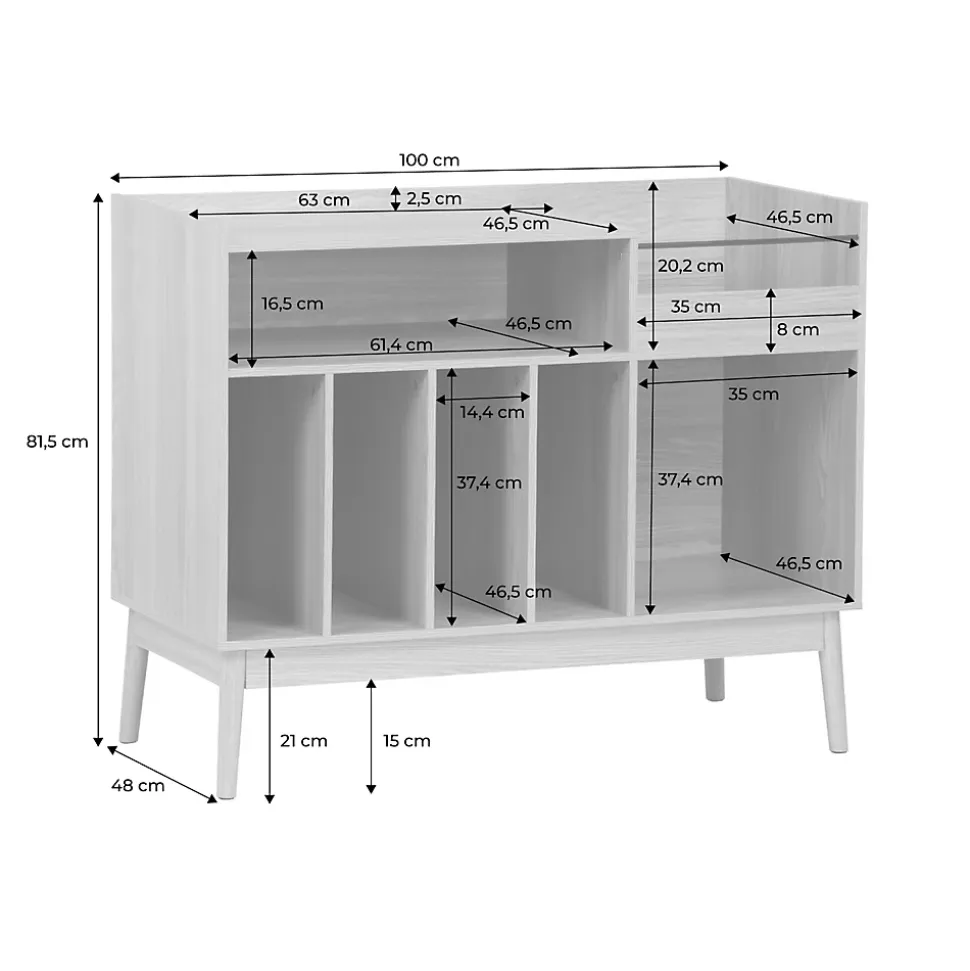 Meuble vinyle vintage décor bois. Dune. L 100 x l 48 x H 81.5cm