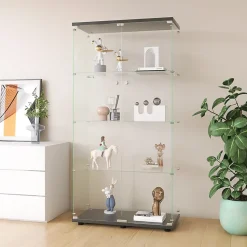 Meuble Vitrine en Verre,Vitrine Verre pour Collection avec 2 Portes et 4 étagères en Serrure, noir