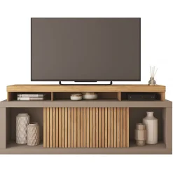 Meubles d appoint - Caemmum - Meuble TV 70 Pouces Chêne et Gris 2 Portes - SEJOUR