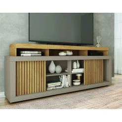 Meubles d appoint - Caemmum - Meuble TV 70 Pouces Chêne et Gris 2 Portes - SEJOUR