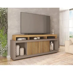 Meubles d appoint - Caemmum - Meuble TV 70 Pouces Chêne et Gris 2 Portes - SEJOUR
