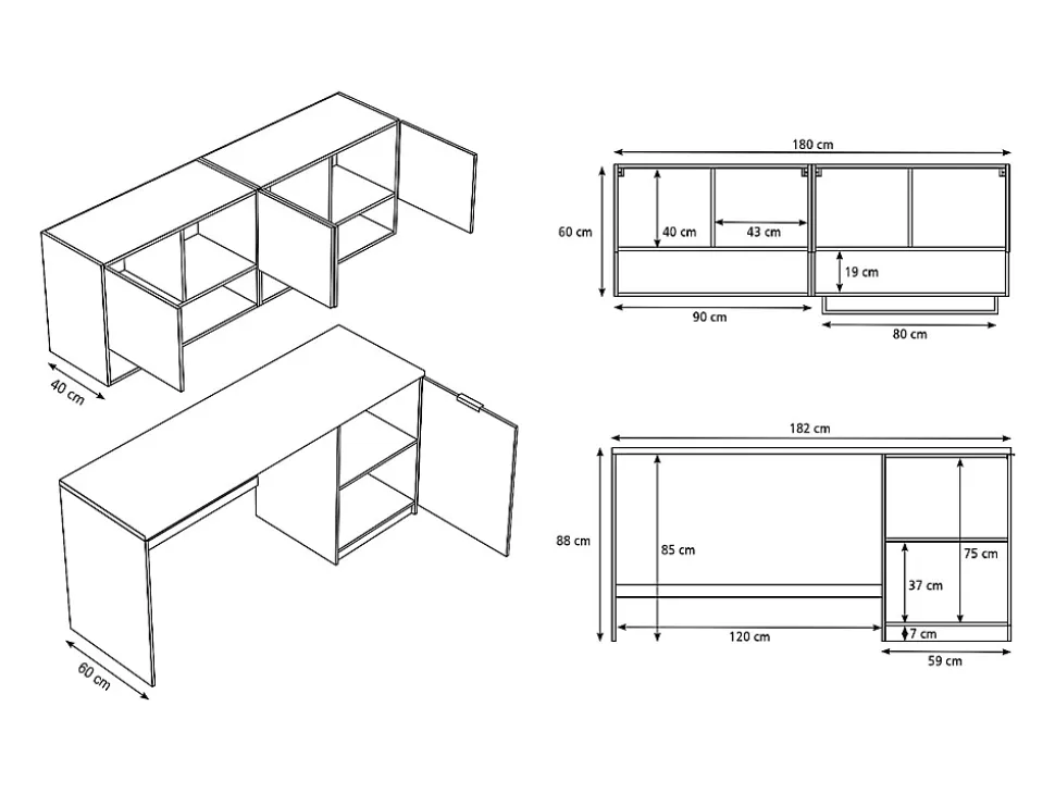 Meubles de buanderie pour machine à laver avec plan de travail - L182 cm - Anthracite et naturel clair - NATAJI