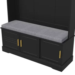 Meubles d'entrée - Porte-Manteaux avec Banc de Rangement, 6 Crochets, Étagères, Meuble Vestiaire Polyvalent - 120x40x191 cm - Noir