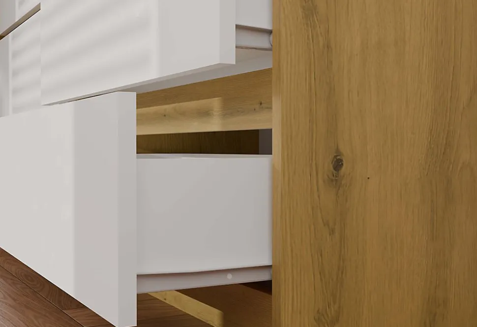 MILAN - Commode de chambre large 6 tiroirs - 30x120x77cm - Meuble de rangement - artisan et blanc
