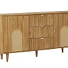 Milazzo - buffet bas - bois plaqué chêne et cannage - 3 tiroirs et 2 portes - 160 cm - Lisa Design