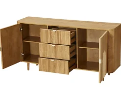 Milazzo - buffet bas - bois plaqué chêne et cannage - 3 tiroirs et 2 portes - 160 cm - Lisa Design