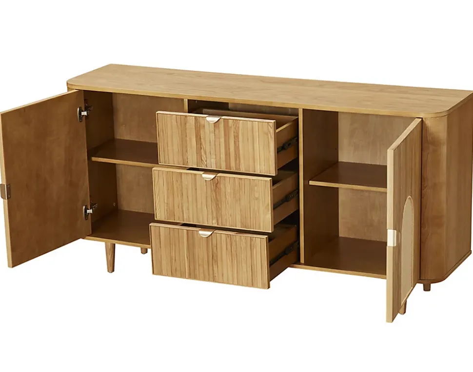 Milazzo - buffet bas - bois plaqué chêne et cannage - 3 tiroirs et 2 portes - 160 cm - Lisa Design