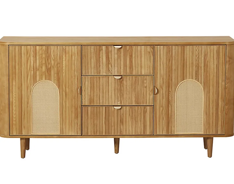 Milazzo - buffet bas - bois plaqué chêne et cannage - 3 tiroirs et 2 portes - 160 cm - Lisa Design