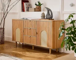Milazzo - buffet bas - bois plaqué chêne et cannage - 3 tiroirs et 2 portes - 160 cm - Lisa Design
