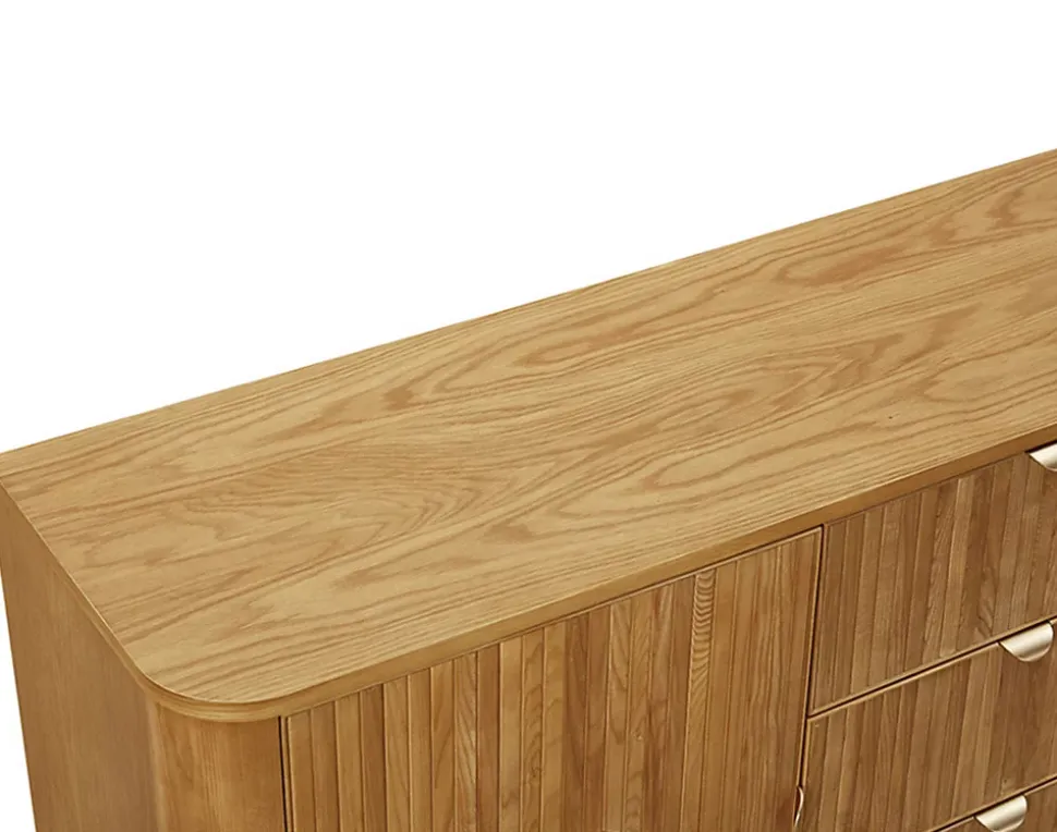 Milazzo - buffet bas - bois plaqué chêne et cannage - 3 tiroirs et 2 portes - 160 cm - Lisa Design