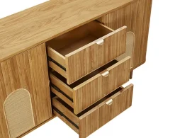Milazzo - buffet bas - bois plaqué chêne et cannage - 3 tiroirs et 2 portes - 160 cm - Lisa Design