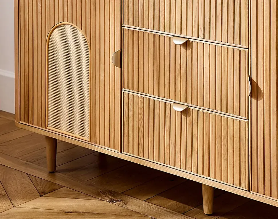 Milazzo - buffet bas - bois plaqué chêne et cannage - 3 tiroirs et 2 portes - 160 cm - Lisa Design