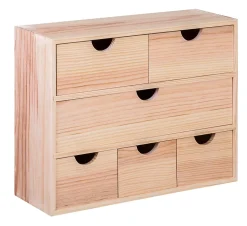 Mini commode rectangulaire en pin massif 6 tiroirs