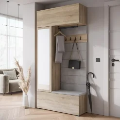 Minio go for it, Armoire TOKAT couleur chêne sonoma / panneaux gris