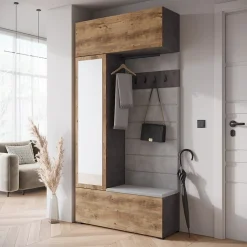Minio go for it, Armoire TOKAT couleur matera / marron Wrocław / panneaux gris