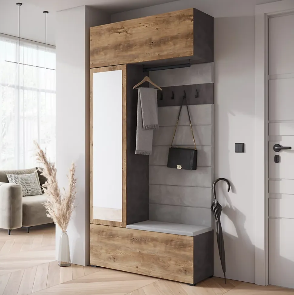 Minio go for it, Armoire TOKAT couleur matera / marron Wrocław / panneaux gris