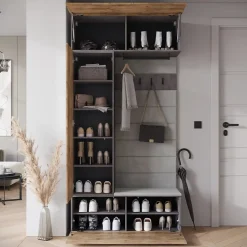 Minio go for it, Armoire TOKAT couleur matera / marron Wrocław / panneaux gris