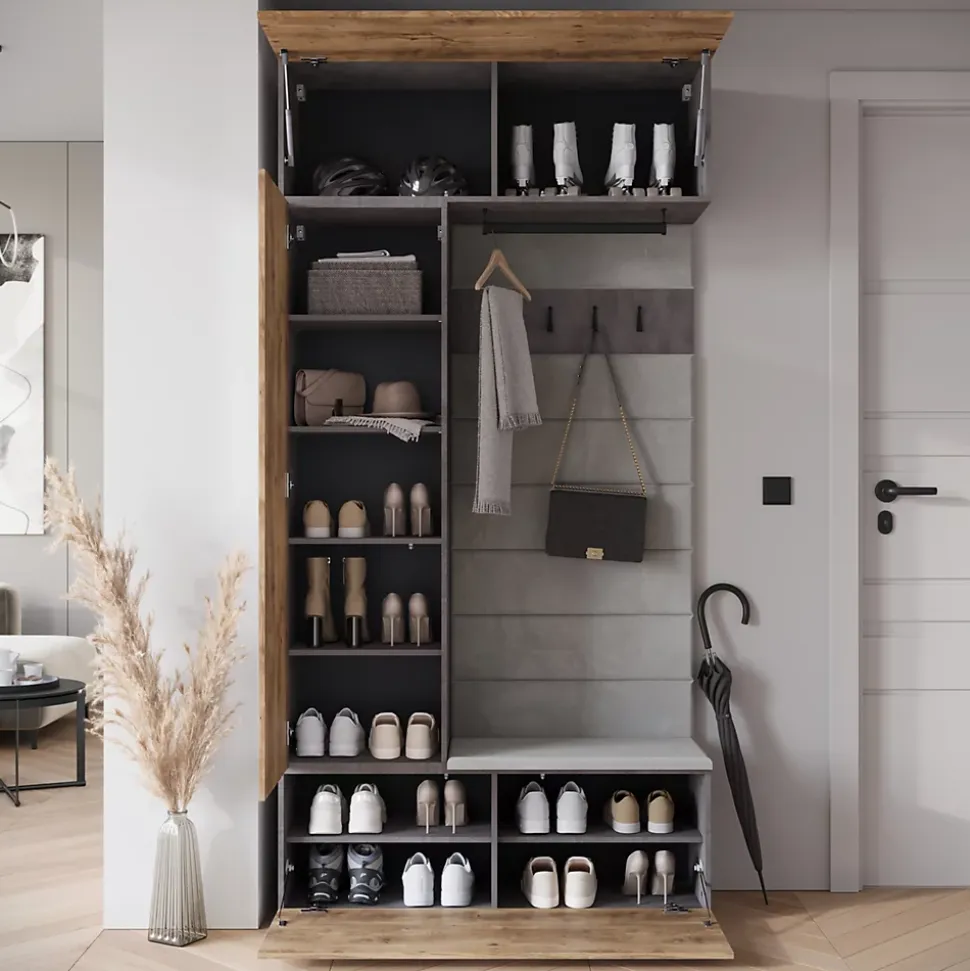 Minio go for it, Armoire TOKAT couleur matera / marron Wrocław / panneaux gris