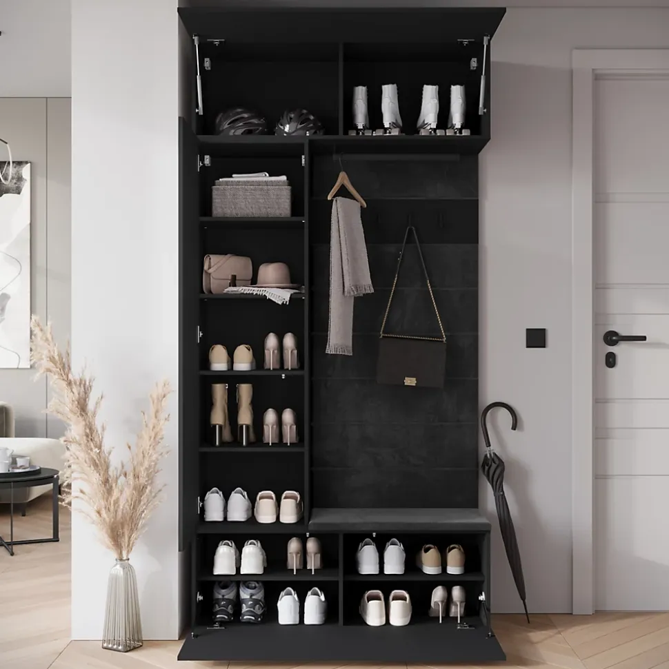 Minio go for it, Armoire TOKAT en noir / panneaux noirs