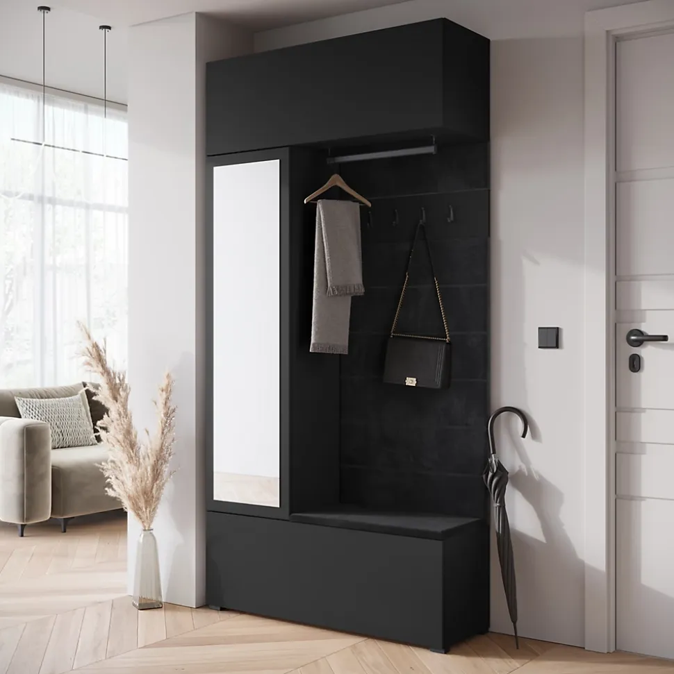Minio go for it, Armoire TOKAT en noir / panneaux noirs
